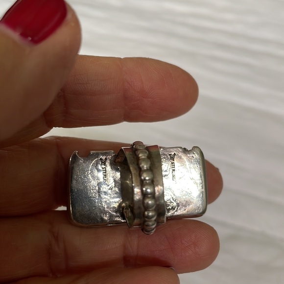 Vintage 70’s Native American Coral green turquoise and sterling silver unique… - Picture 6 of 6